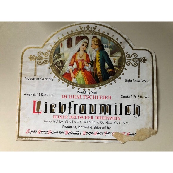 Vintage Liebfraumilch Rhine Wine Label 1966 Collectable - Picture 1 of 2